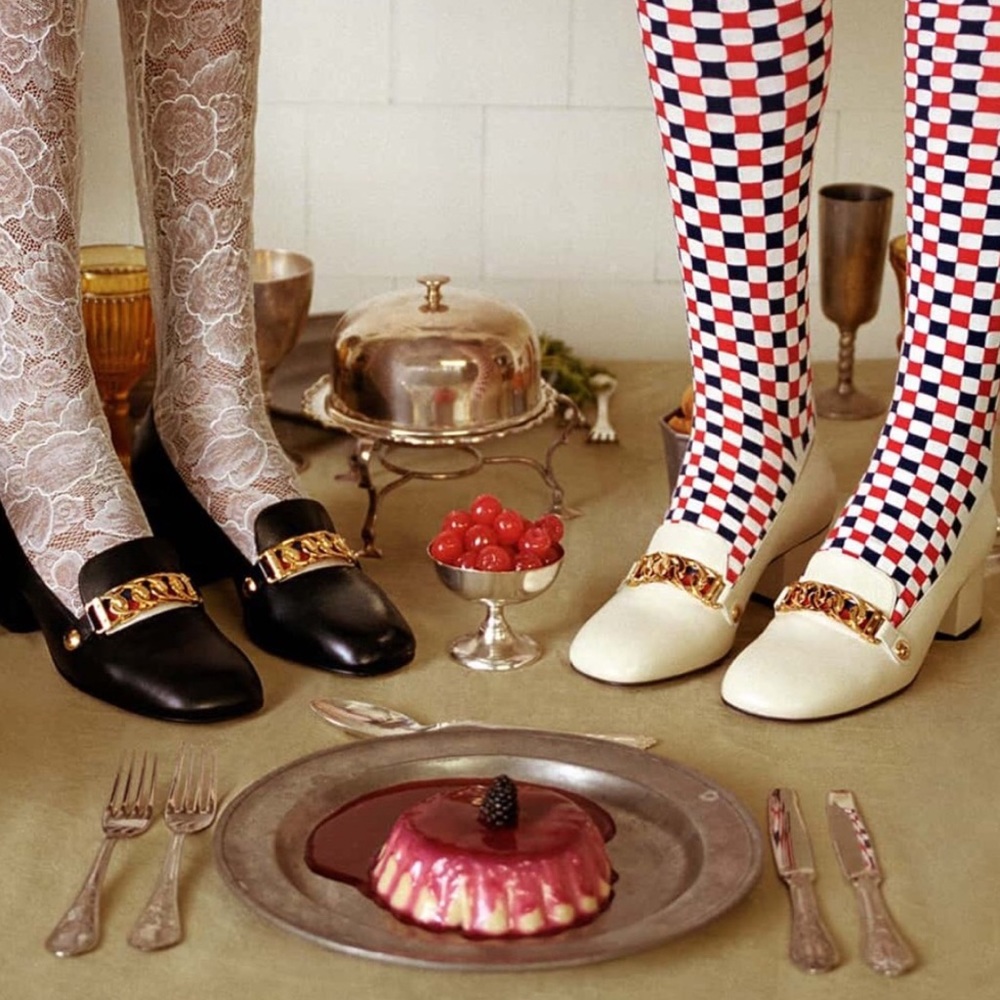 GUCCI Sylvie Block Heel Loafer Pumps in Winter White - Picture 8 of 8